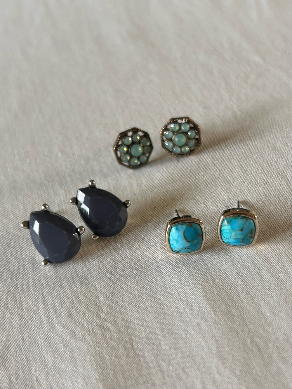3 Pair Stud Earring Bundle Turquoise Aqua Navy Blue